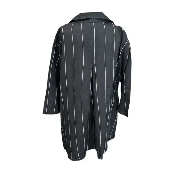 Lisa Bayne 100% Linen Black White Pinstripe Oversized Button Shirt XL Tunic - Picture 5 of 7